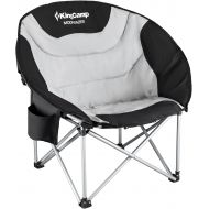KingCamp Camping Chair Oversized Padded Moon Round Saucer Chairs Camping Folding Chair with Cup Holder,Storage Bag,Carry Bag for Camping, Hiking Fishing Sports Balck&Grey Camping C