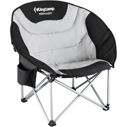  KingCamp Camping Chair Oversized Padded Moon Round Saucer Chairs Camping Folding Chair with Cup Holder,Storage Bag,Carry Bag for Camping, Hiking Fishing Sports Balck&Grey Camping C
