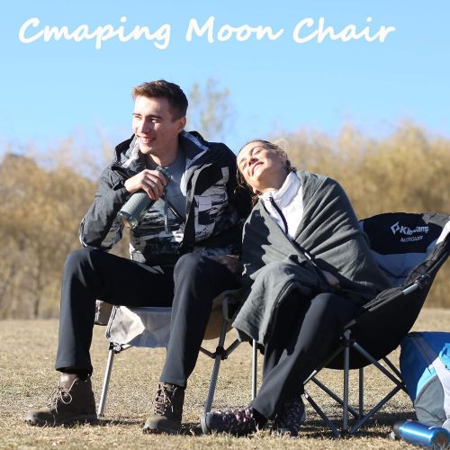  KingCamp Camping Chair Oversized Padded Moon Round Saucer Chairs Camping Folding Chair with Cup Holder,Storage Bag,Carry Bag for Camping, Hiking Fishing Sports Balck&Grey Camping C