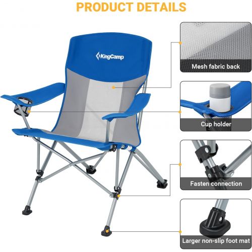  KingCamp Folding Camping Chair Oversized Heavy Duty Outdoor Camp Chair Portable Lawn Chair Arm Chair, Sturdy Steel Frame Supports 300 Lbs with Cup Holder for Sports Fishing Picnic