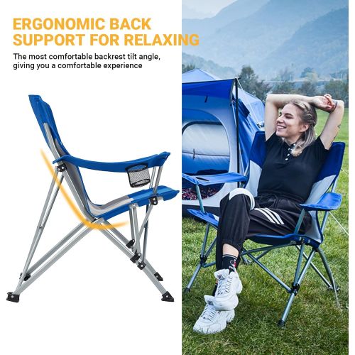  KingCamp Folding Camping Chair Oversized Heavy Duty Outdoor Camp Chair Portable Lawn Chair Arm Chair, Sturdy Steel Frame Supports 300 Lbs with Cup Holder for Sports Fishing Picnic