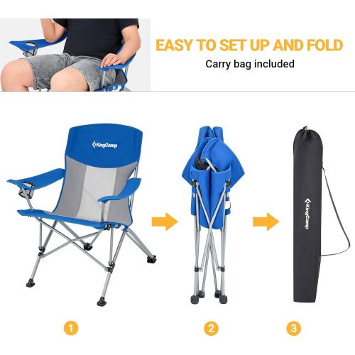  KingCamp Folding Camping Chair Oversized Heavy Duty Outdoor Camp Chair Portable Lawn Chair Arm Chair, Sturdy Steel Frame Supports 300 Lbs with Cup Holder for Sports Fishing Picnic