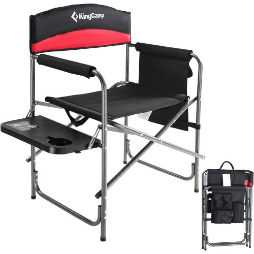  KingCamp Heavy Duty Director Side Table, Portable Folding Chair with Cup Holder and Storage Pocket for Outdoor, Camp, Patio, Lawn, Garden, Beach, Trip, Sports, Fishing, One Size, B