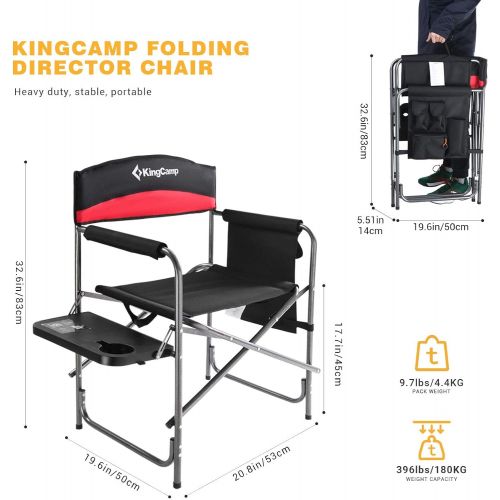  KingCamp Heavy Duty Director Side Table, Portable Folding Chair with Cup Holder and Storage Pocket for Outdoor, Camp, Patio, Lawn, Garden, Beach, Trip, Sports, Fishing, One Size, B