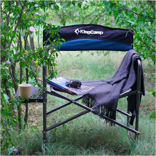  KingCamp Heavy Duty Director Side Table, Portable Folding Chair with Cup Holder and Storage Pocket for Outdoor, Camp, Patio, Lawn, Garden, Beach, Trip, Sports, Fishing, One Size, B