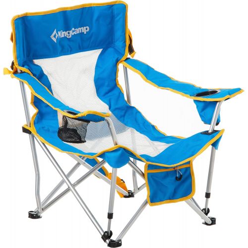  KingCamp Folding Camping Chair Porable Breathable Mesh Back Chair with Padded Armrest, 2 Cup Holders & Side Pocket, Sports, Finshing, Hiking, Patio Parties, 2 Packs