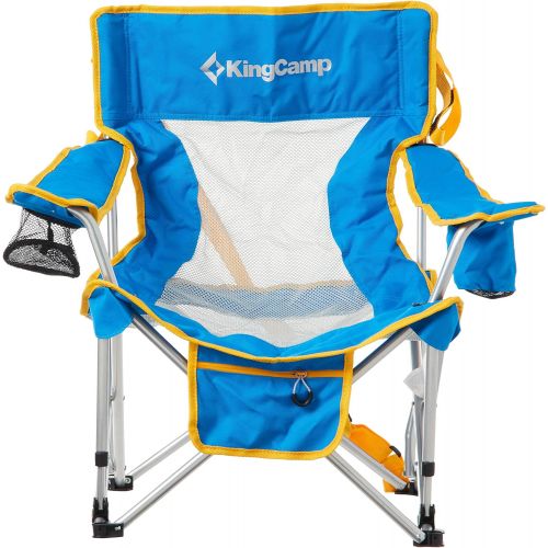  KingCamp Folding Camping Chair Porable Breathable Mesh Back Chair with Padded Armrest, 2 Cup Holders & Side Pocket, Sports, Finshing, Hiking, Patio Parties, 2 Packs