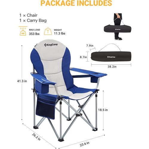  KingCamp Lumbar Support Camping Chairs with Cooler Bag Padded Folding Camping Chair for Adults with Adjustable Armrest Foldable Camp Chair Cup Holder Side and Head Pocket for Picni