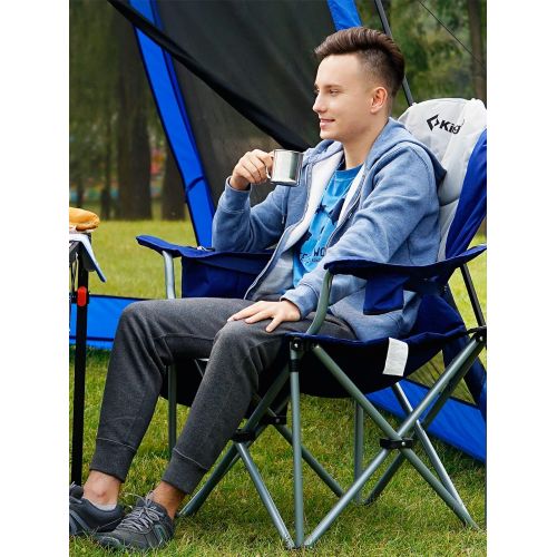  KingCamp Lumbar Support Camping Chairs with Cooler Bag Padded Folding Camping Chair for Adults with Adjustable Armrest Foldable Camp Chair Cup Holder Side and Head Pocket for Picni