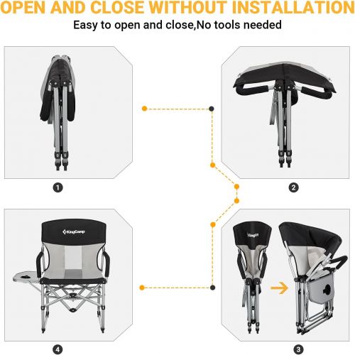  KingCamp Camping Chairs for Adults Folding Chairs Camping Directors Chair with Side Table Heavy Duty Camping Chairs Supports 300lbs for Outdoor,Camping,Lawn,Picnic,Trip(2 Pack of B