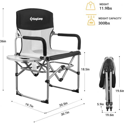  KingCamp Camping Chairs for Adults Folding Chairs Camping Directors Chair with Side Table Heavy Duty Camping Chairs Supports 300lbs for Outdoor,Camping,Lawn,Picnic,Trip(2 Pack of B