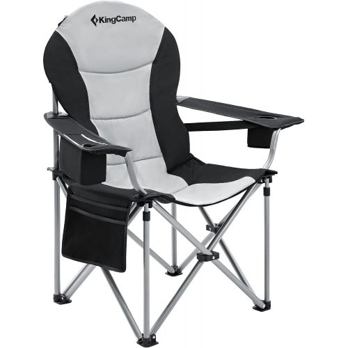  KingCamp Oversized Fully Padded Folding Camping Chair with Lumbar Back Lawn Chairs Camp Chair for Adults Heavy Duty Folding Chairs for Outside with Cooler Bag Cup Holder and Side &