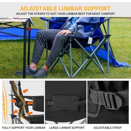  KingCamp Oversized Fully Padded Folding Camping Chair with Lumbar Back Lawn Chairs Camp Chair for Adults Heavy Duty Folding Chairs for Outside with Cooler Bag Cup Holder and Side &