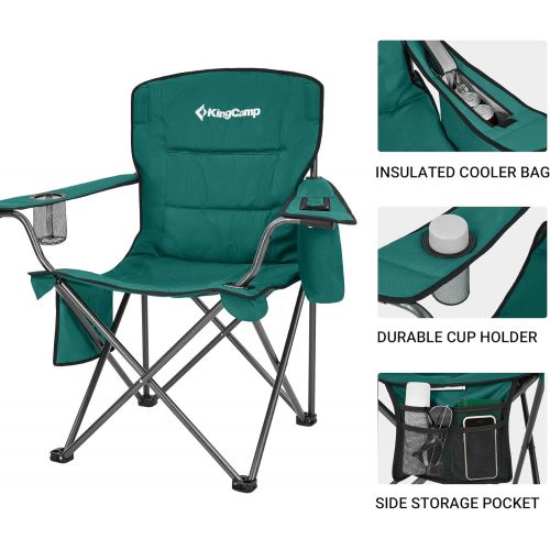  KingCamp Padded Heavy Duty Oversized Folding Camping Chairs Steel Frame with Cooler Bag Cup Holder Supports 300 LBS