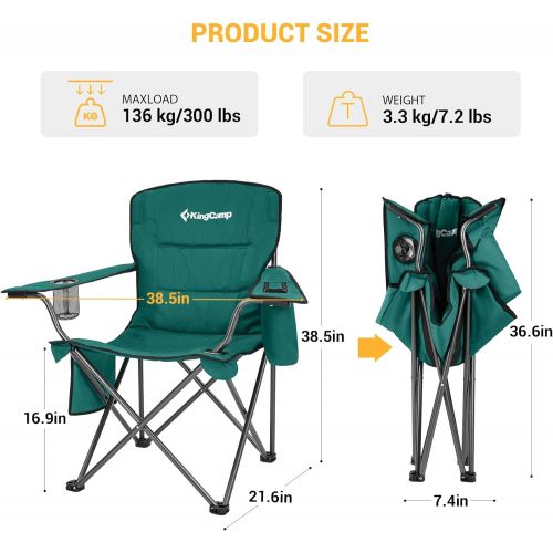  KingCamp Padded Heavy Duty Oversized Folding Camping Chairs Steel Frame with Cooler Bag Cup Holder Supports 300 LBS