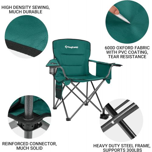  KingCamp Padded Heavy Duty Oversized Folding Camping Chairs Steel Frame with Cooler Bag Cup Holder Supports 300 LBS