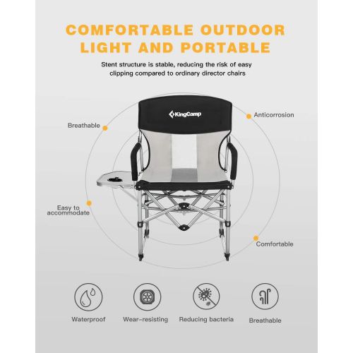  KingCamp Heavy Duty Directors Chairs 4 Pack Camping Chair with Side Table Mesh Back