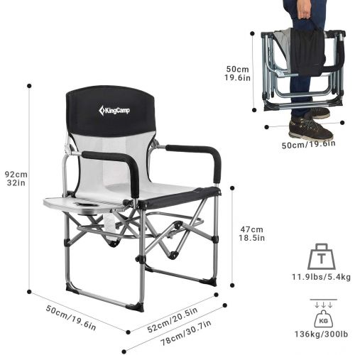  KingCamp Heavy Duty Directors Chairs 4 Pack Camping Chair with Side Table Mesh Back