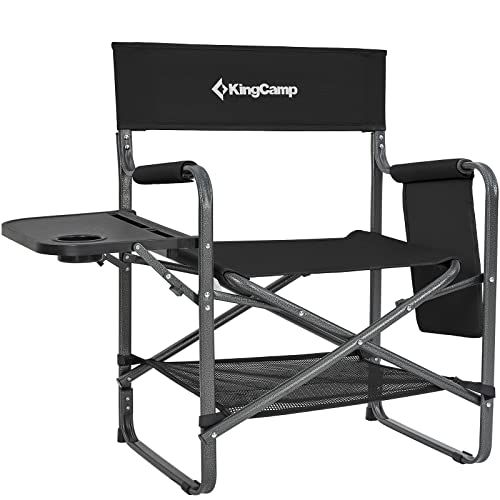  KingCamp Tall Directors Chair Heavy Duty Bar Height Folding Makeup Chair Padded Seat with Side Table, Storage Bag, Foot Rest for Camping, Home Patio and Sports