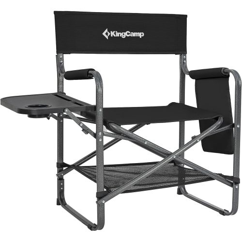  KingCamp Tall Directors Chair Heavy Duty Bar Height Folding Makeup Chair Padded Seat with Side Table, Storage Bag, Foot Rest for Camping, Home Patio and Sports