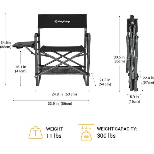  KingCamp Tall Directors Chair Heavy Duty Bar Height Folding Makeup Chair Padded Seat with Side Table, Storage Bag, Foot Rest for Camping, Home Patio and Sports