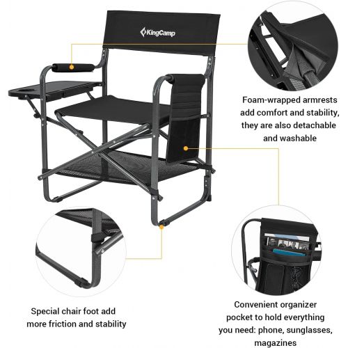  KingCamp Tall Directors Chair Heavy Duty Bar Height Folding Makeup Chair Padded Seat with Side Table, Storage Bag, Foot Rest for Camping, Home Patio and Sports