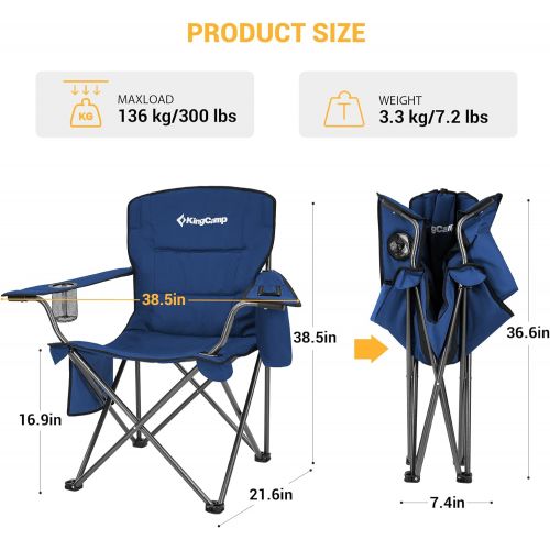  KingCamp 2 Pack Heavy Duty Oversized Folding Camping Chairs Set of 2 Outdoor Portable Lawn Adults Chairs for Outside Camp, Sports, Beach, Fishing