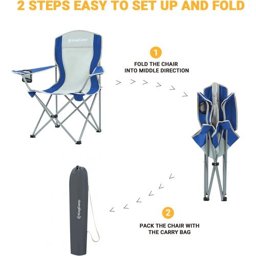  KingCamp Camping Chair Folding Lightweight Padded Quad Rod Portable Chair with Mesh Cup Holder for Outdoor, Hiking, Fishing, Picnic, with Carry Bag