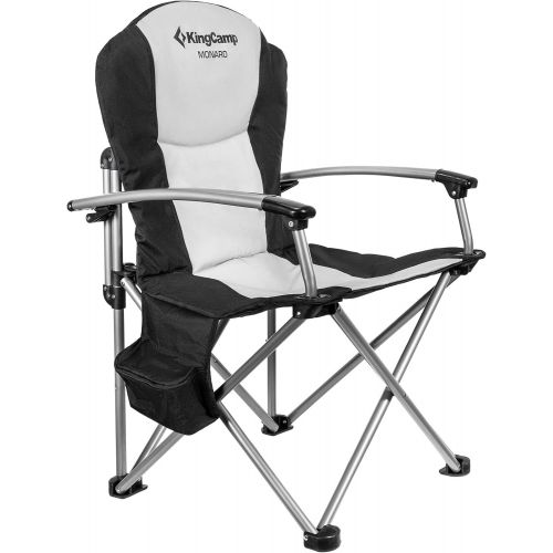  KingCamp Heavy Duty Folding Oversize Padded Hard Armrest Camping Chair, Black/MediumGrey