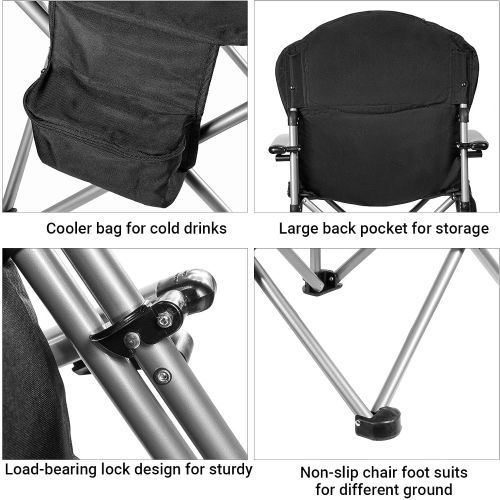  KingCamp Heavy Duty Folding Oversize Padded Hard Armrest Camping Chair, Black/MediumGrey