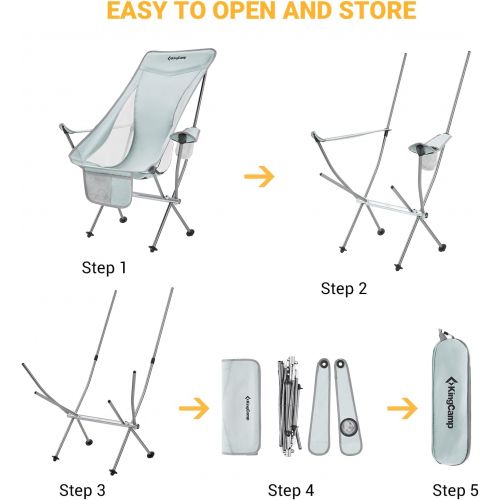  KingCamp Lightweight High Back Camping Chairs Compact Folding Chair Ultralight Backpacking Chair with Armrest & Side Pocket & Carry Bag, Heavy Duty Supports 265 lbs, Weighs Only 3.