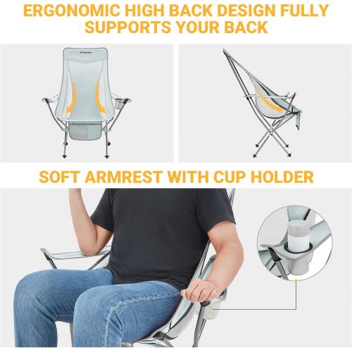  KingCamp Lightweight High Back Camping Chairs Compact Folding Chair Ultralight Backpacking Chair with Armrest & Side Pocket & Carry Bag, Heavy Duty Supports 265 lbs, Weighs Only 3.