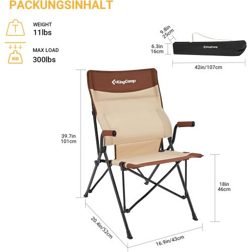  KingCamp Lumbar Support Folding Camping Chair Hard Arm High Back Ergonom Outdoor Camping Chair for Adults with Pocket for Adults Travel Picnic Hiking and Indoor Supports 300 lbs.