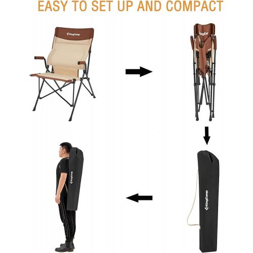  KingCamp Lumbar Support Folding Camping Chair Hard Arm High Back Ergonom Outdoor Camping Chair for Adults with Pocket for Adults Travel Picnic Hiking and Indoor Supports 300 lbs.