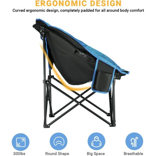  KingCamp Moon Saucer Camping Chair Padded Folding Chair Portable Heavy Duty Sofa Chair Supports 300lbs with Cup Holder and Carry Bag for Lawn Patio Sports