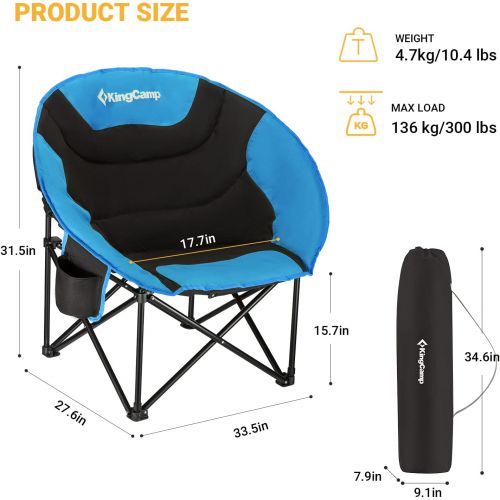  KingCamp Moon Saucer Camping Chair Padded Folding Chair Portable Heavy Duty Sofa Chair Supports 300lbs with Cup Holder and Carry Bag for Lawn Patio Sports