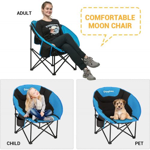 KingCamp Moon Saucer Camping Chair Padded Folding Chair Portable Heavy Duty Sofa Chair Supports 300lbs with Cup Holder and Carry Bag for Lawn Patio Sports