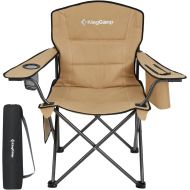 KingCamp Padded Heavy Duty Oversized Folding Camping Chairs Steel Frame with Cooler Bag Cup Holder Supports 300 LBS