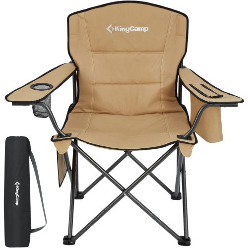  KingCamp Padded Heavy Duty Oversized Folding Camping Chairs Steel Frame with Cooler Bag Cup Holder Supports 300 LBS