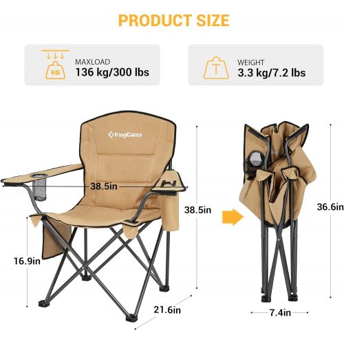  KingCamp Padded Heavy Duty Oversized Folding Camping Chairs Steel Frame with Cooler Bag Cup Holder Supports 300 LBS