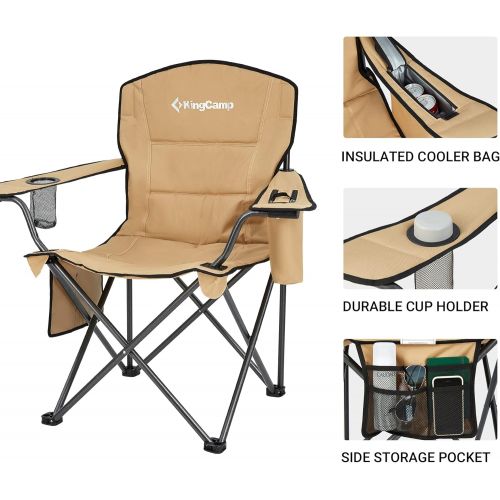  KingCamp Padded Heavy Duty Oversized Folding Camping Chairs Steel Frame with Cooler Bag Cup Holder Supports 300 LBS