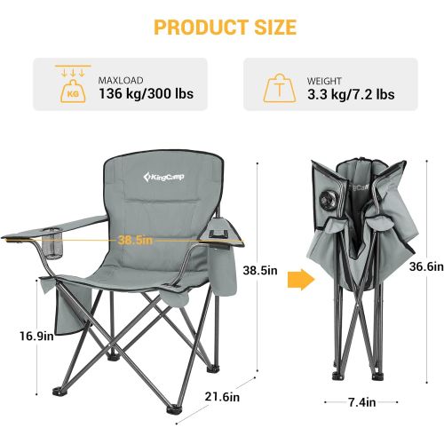  KingCamp Heavy Duty Oversized Folding Camping Chairs Outdoor Portable Lawn Adults Chairs for Outside Camp, Sports, Beach, Fishing