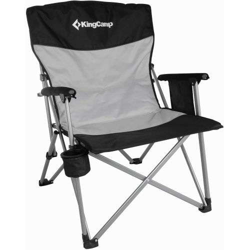  KingCamp Outdoor Folding Camping Chair Padded Backrest Lawn Chairs Heavy Duty Portable Chairs for Adults with Cup Holder, Large Pocket, Supports 300 lbs (Black)