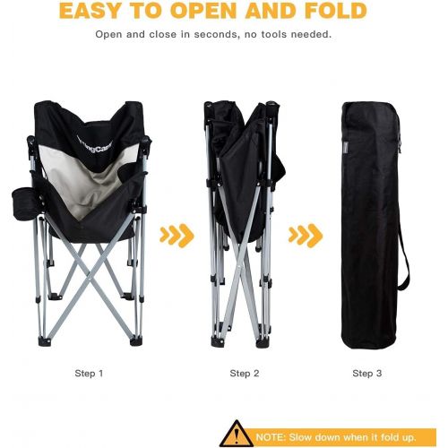  KingCamp Outdoor Folding Camping Chair Padded Backrest Lawn Chairs Heavy Duty Portable Chairs for Adults with Cup Holder, Large Pocket, Supports 300 lbs (Black)