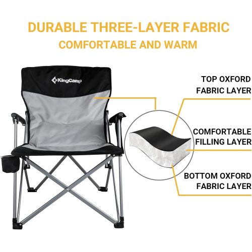  KingCamp Outdoor Folding Camping Chair Padded Backrest Lawn Chairs Heavy Duty Portable Chairs for Adults with Cup Holder, Large Pocket, Supports 300 lbs (Black)