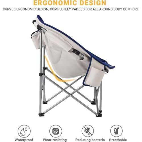  KingCamp Moon Saucer Leisure Heavy Duty Steel Camping Chair Padded Seat with Cup Holder and Cooler Bag Blue/Grey, One Size