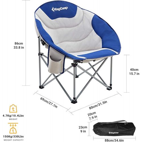  KingCamp Moon Saucer Leisure Heavy Duty Steel Camping Chair Padded Seat with Cup Holder and Cooler Bag Blue/Grey, One Size