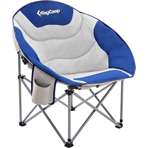  KingCamp Moon Saucer Leisure Heavy Duty Steel Camping Chair Padded Seat with Cup Holder and Cooler Bag Blue/Grey, One Size