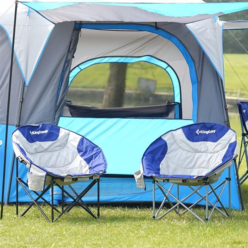 KingCamp Moon Saucer Leisure Heavy Duty Steel Camping Chair Padded Seat with Cup Holder and Cooler Bag Blue/Grey, One Size