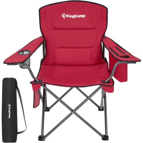  KingCamp Padded Heavy Duty Oversized Folding Camping Chairs Steel Frame with Cooler Bag Cup Holder Supports 300 LBS